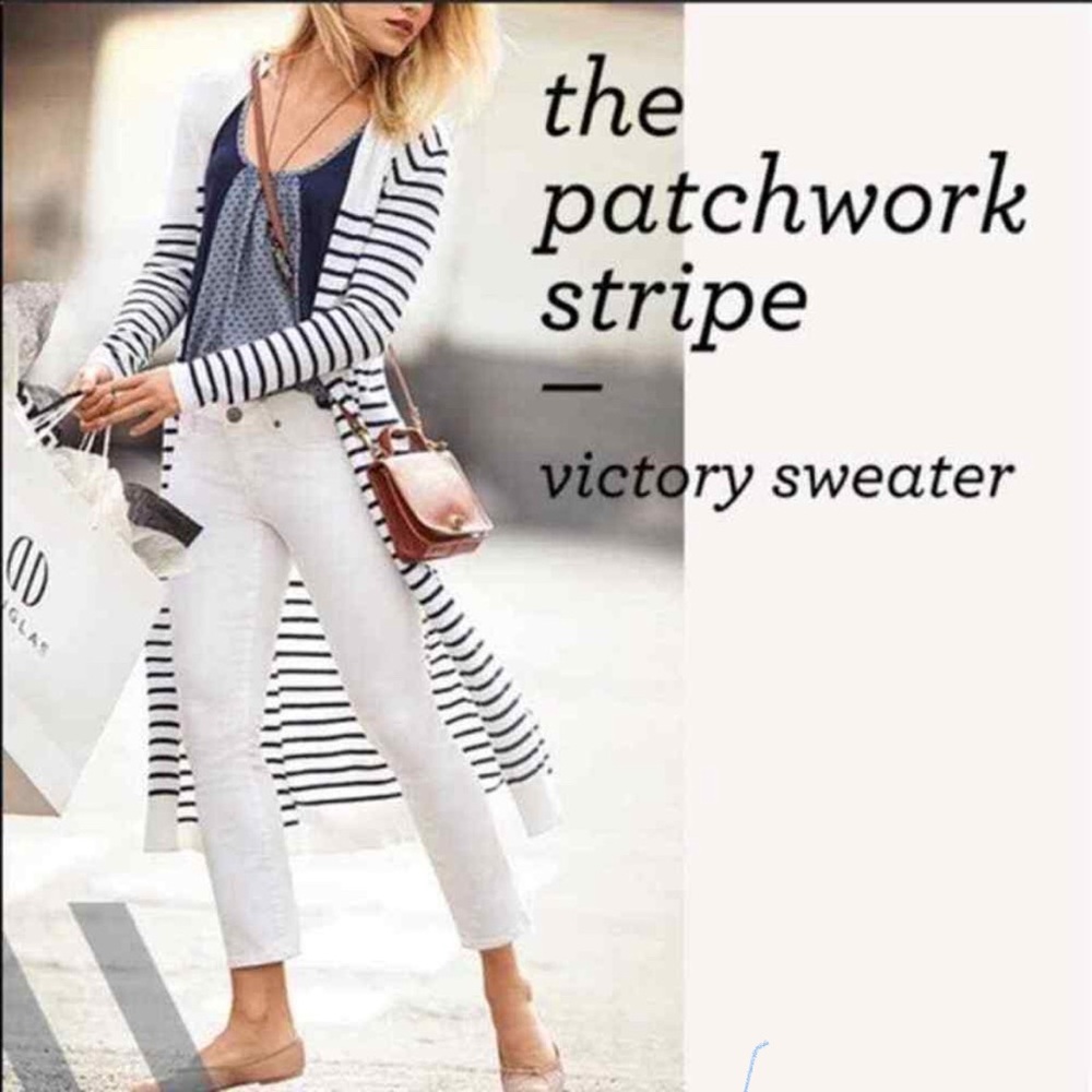 Cabi 5141 Victory Womens M Duster Sweater Patchwork Blue White Stripes